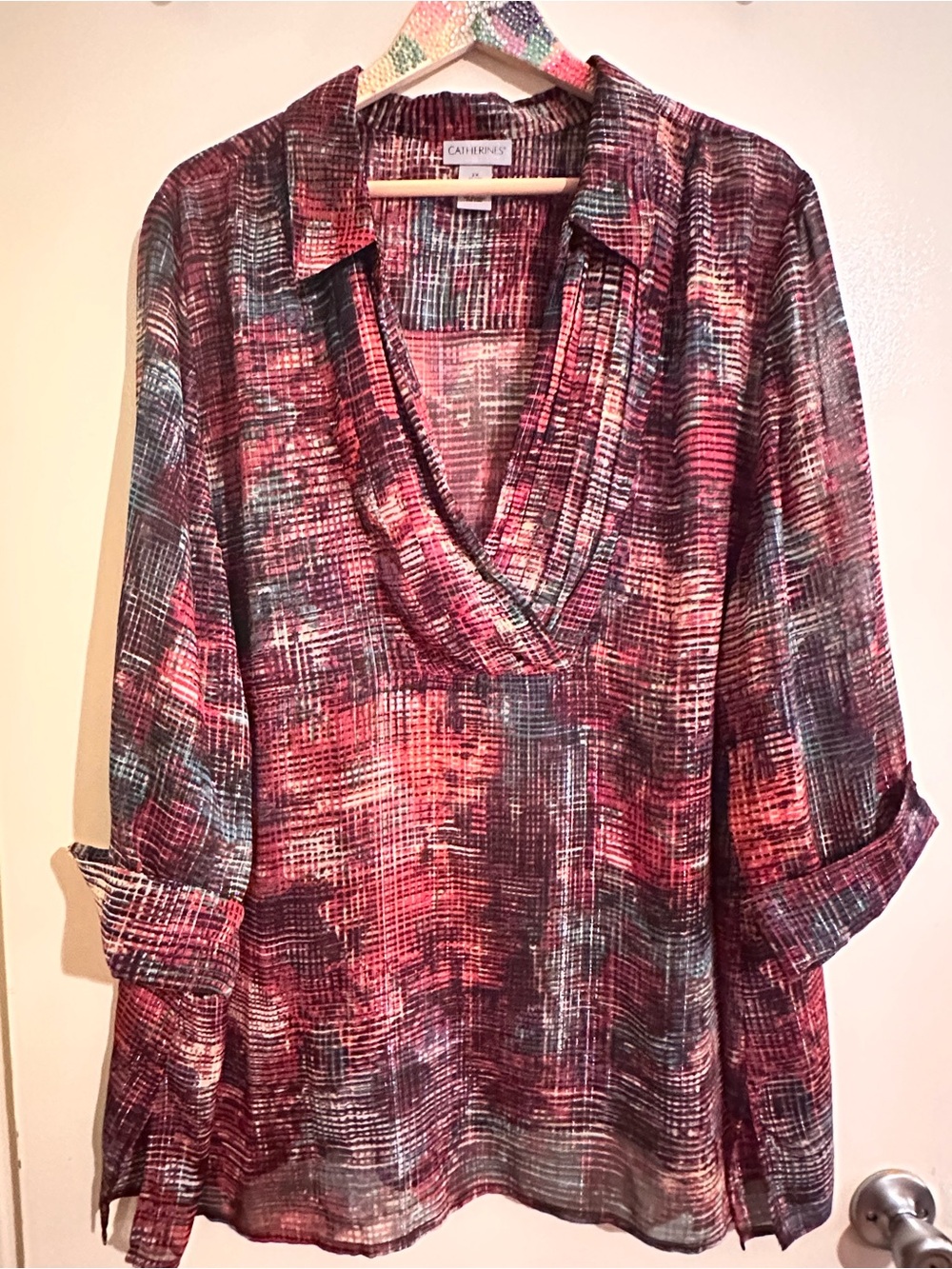 Catherines Multi-Color V-Neck Tunic in Burgundy and Pink Tones